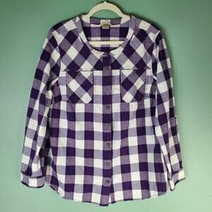 Duluth Trading Co Womens Purple Check Free Swingin' Flannel Tunic Top Size XL